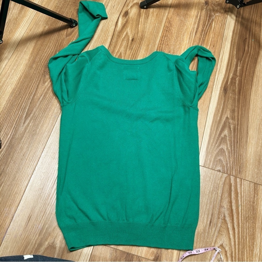 Abercrombie women’s Y2K green v neck sweater size small moose logo Bella Elena - Picture 2 of 7